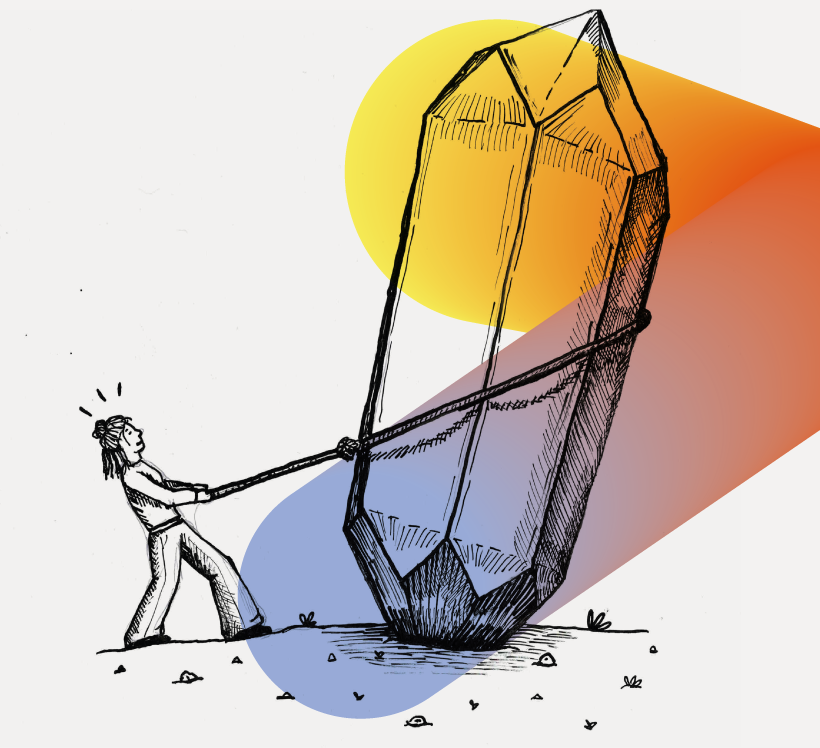 Illustratie: een persoon trekt een grote kristal tevoorschijn